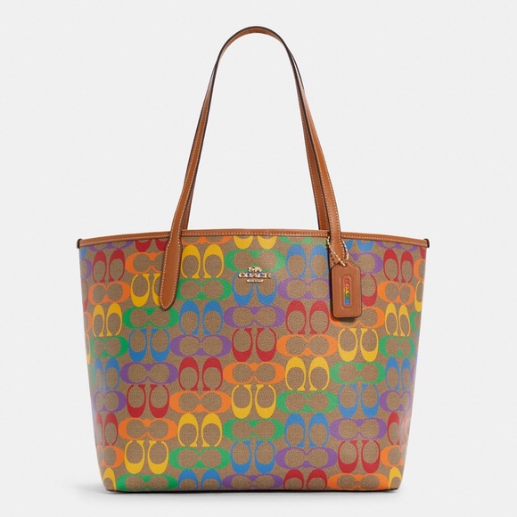 Coach City Tote In Rainbow Signature Canvas - Picture 11 of 14